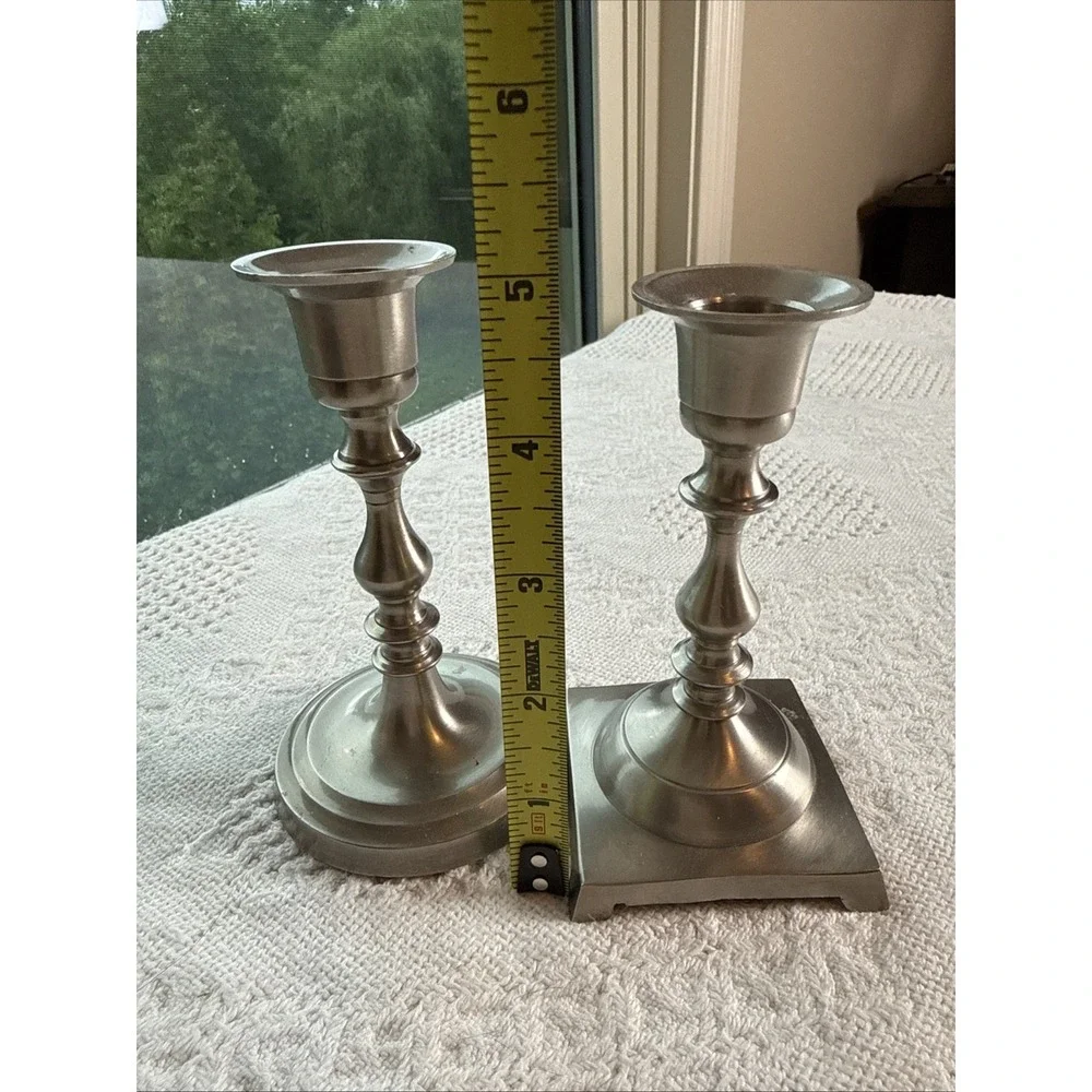 VTG Restoration Hardware Colonial Candlesticks Pewter Tone 5